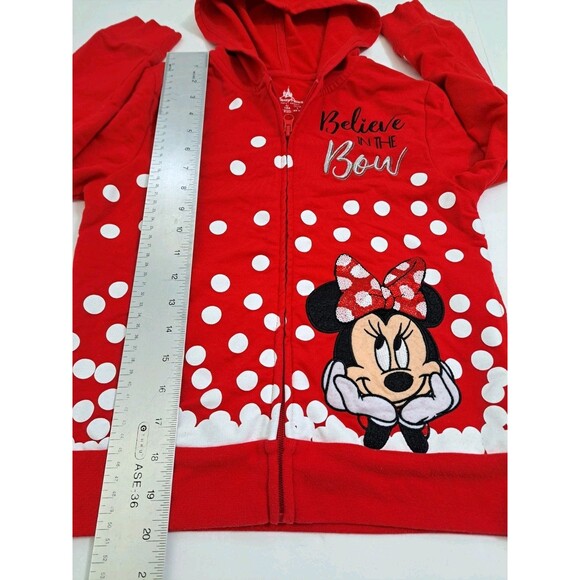Disney Minnie Mouse Believe in the Bow Full Zip Red Hoodie Girl's Medium - Picture 9 of 10